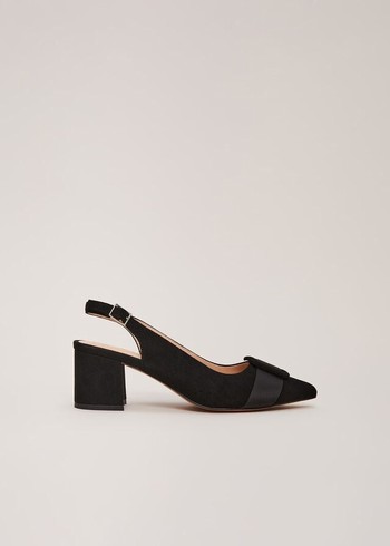 Phase Eight Suede Buckle Block Heels Black USA | 2986057-PZ